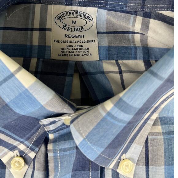 Men's Brooks Brothers Regent Blue Plaid Button Down Shirt Cotton - Excellent - Picture 3 of 10